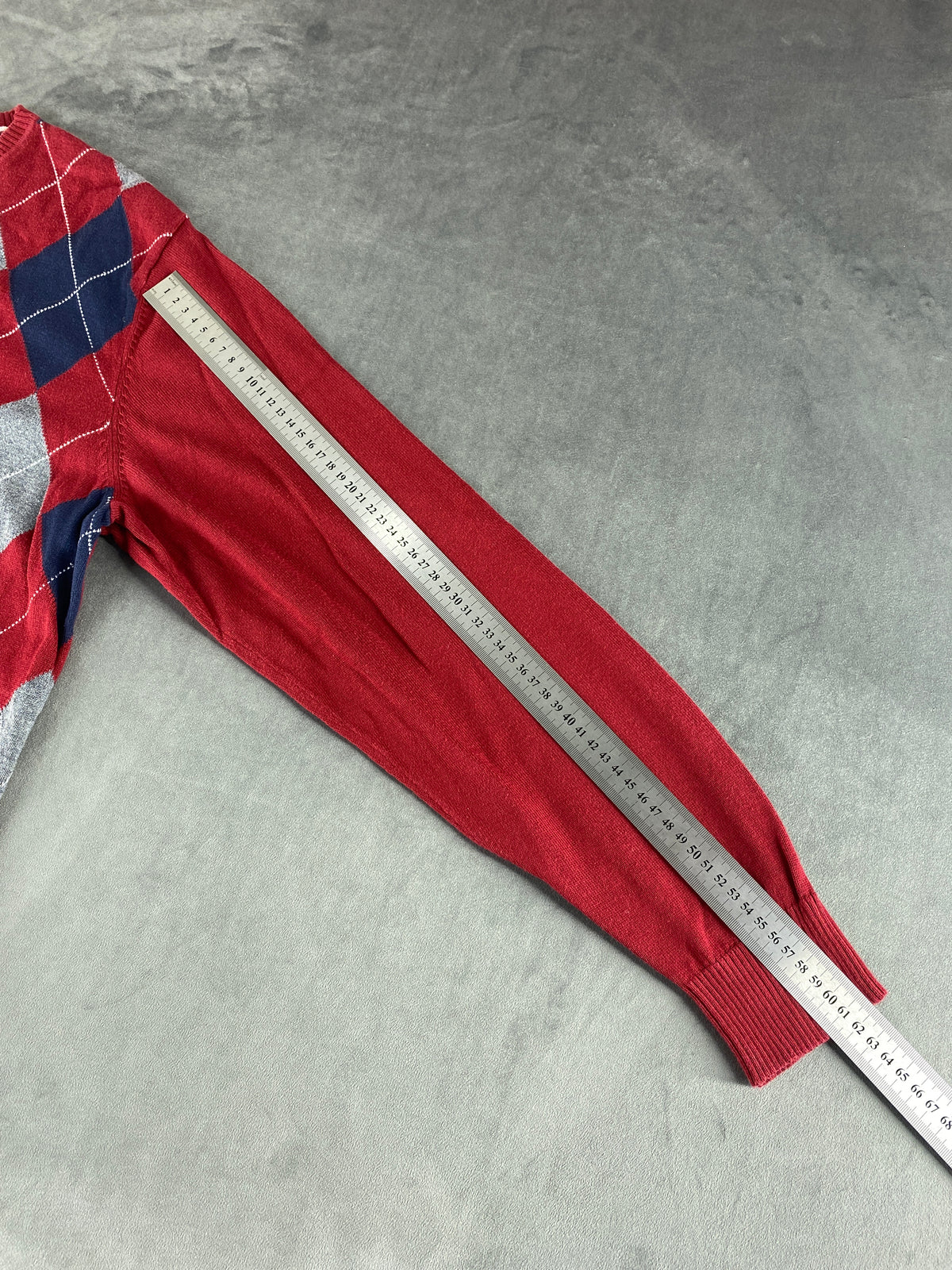Maglione Tommy Hilfiger scollo a V rombi rosso vintage – Uomo Taglia M