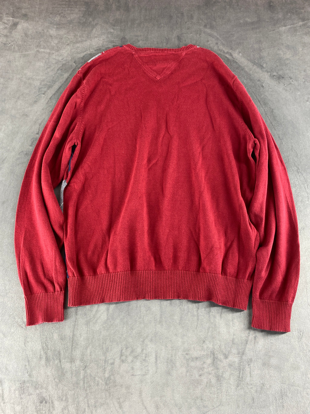 Maglione Tommy Hilfiger scollo a V rombi rosso vintage – Uomo Taglia M