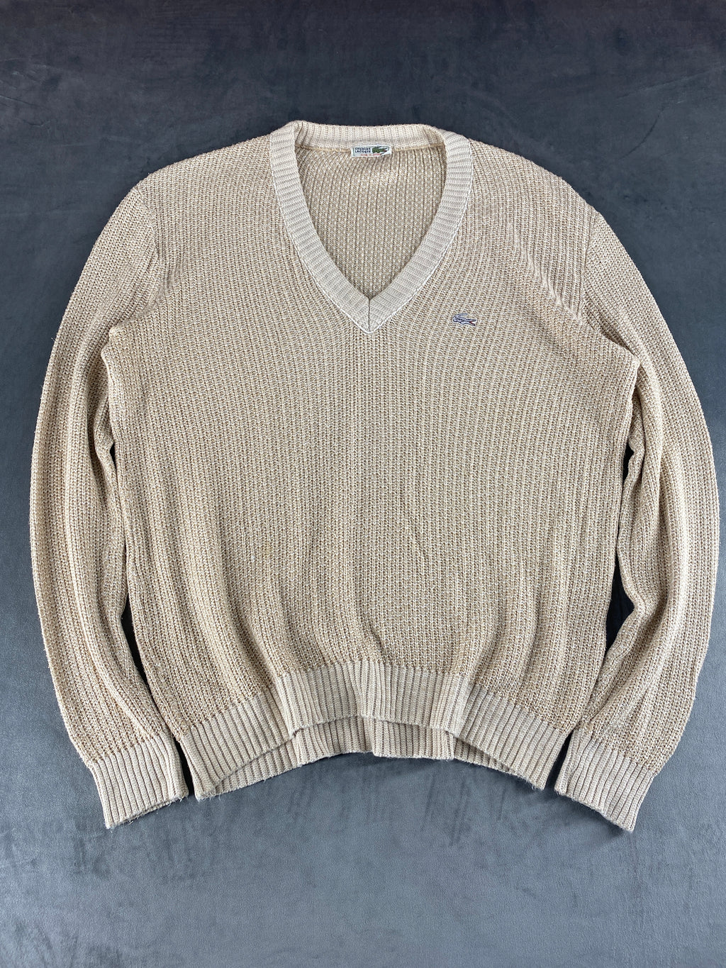 Maglione Lacoste scollo a V beige vintage – Donna Taglia L