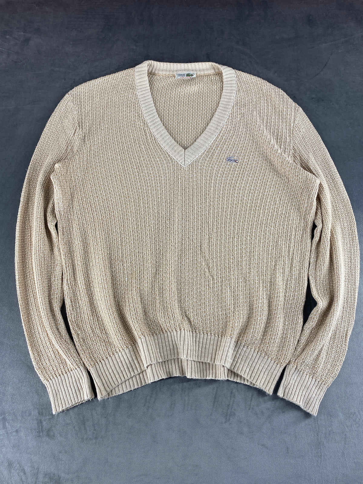Maglione Lacoste scollo a V beige vintage – Donna Taglia L