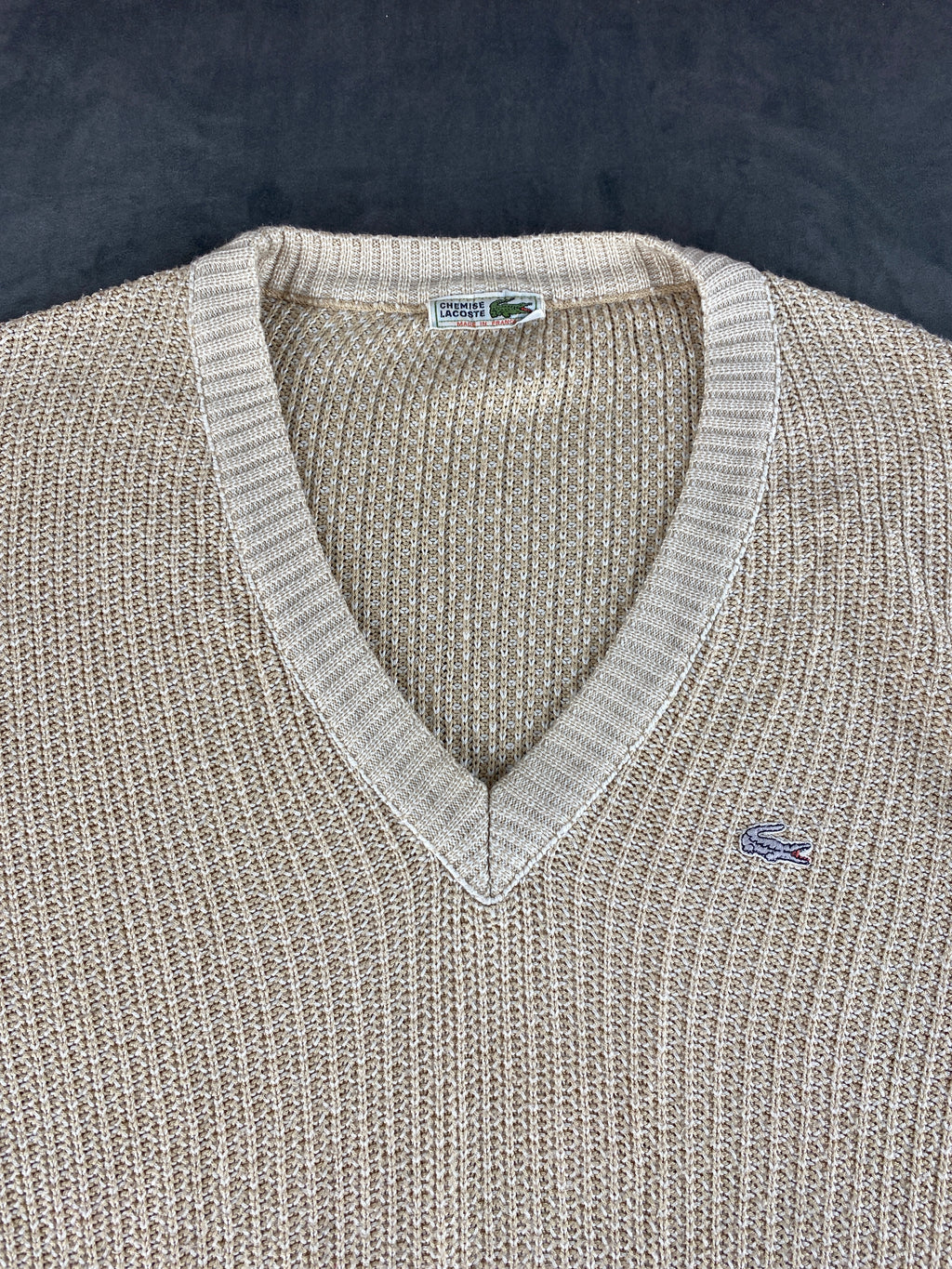 Maglione Lacoste scollo a V beige vintage – Donna Taglia L