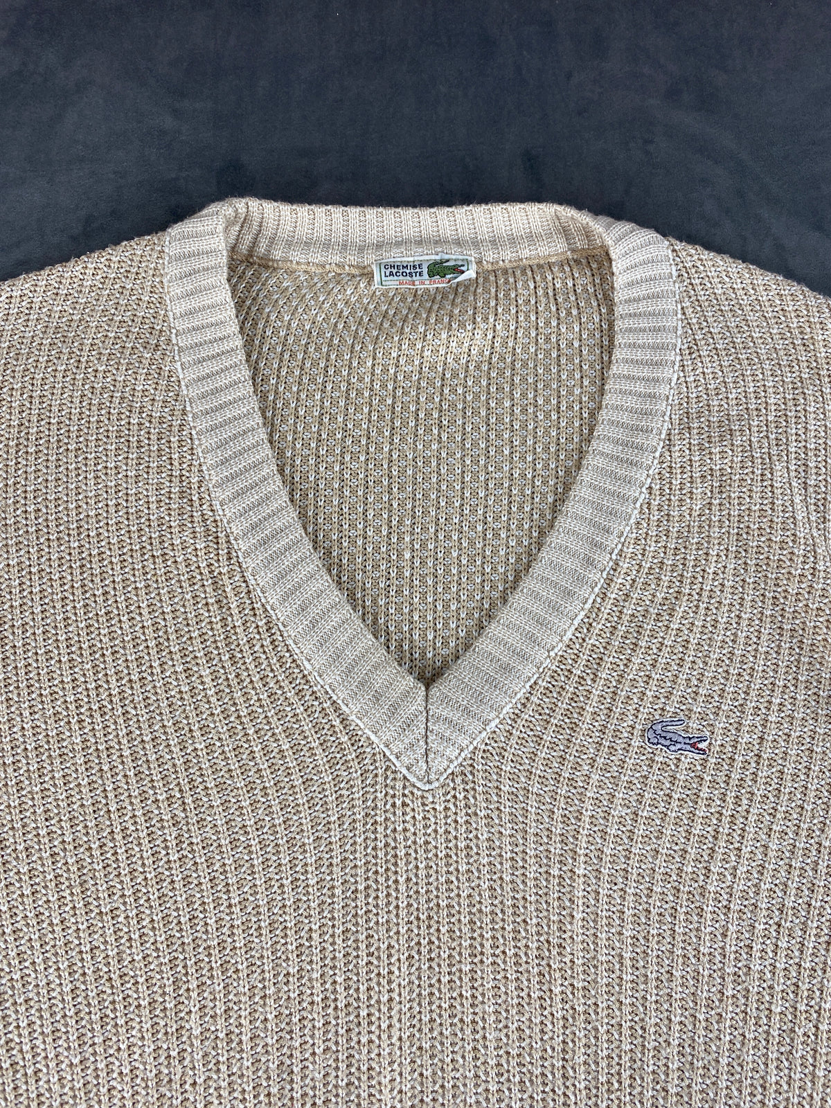 Maglione Lacoste scollo a V beige vintage – Donna Taglia L