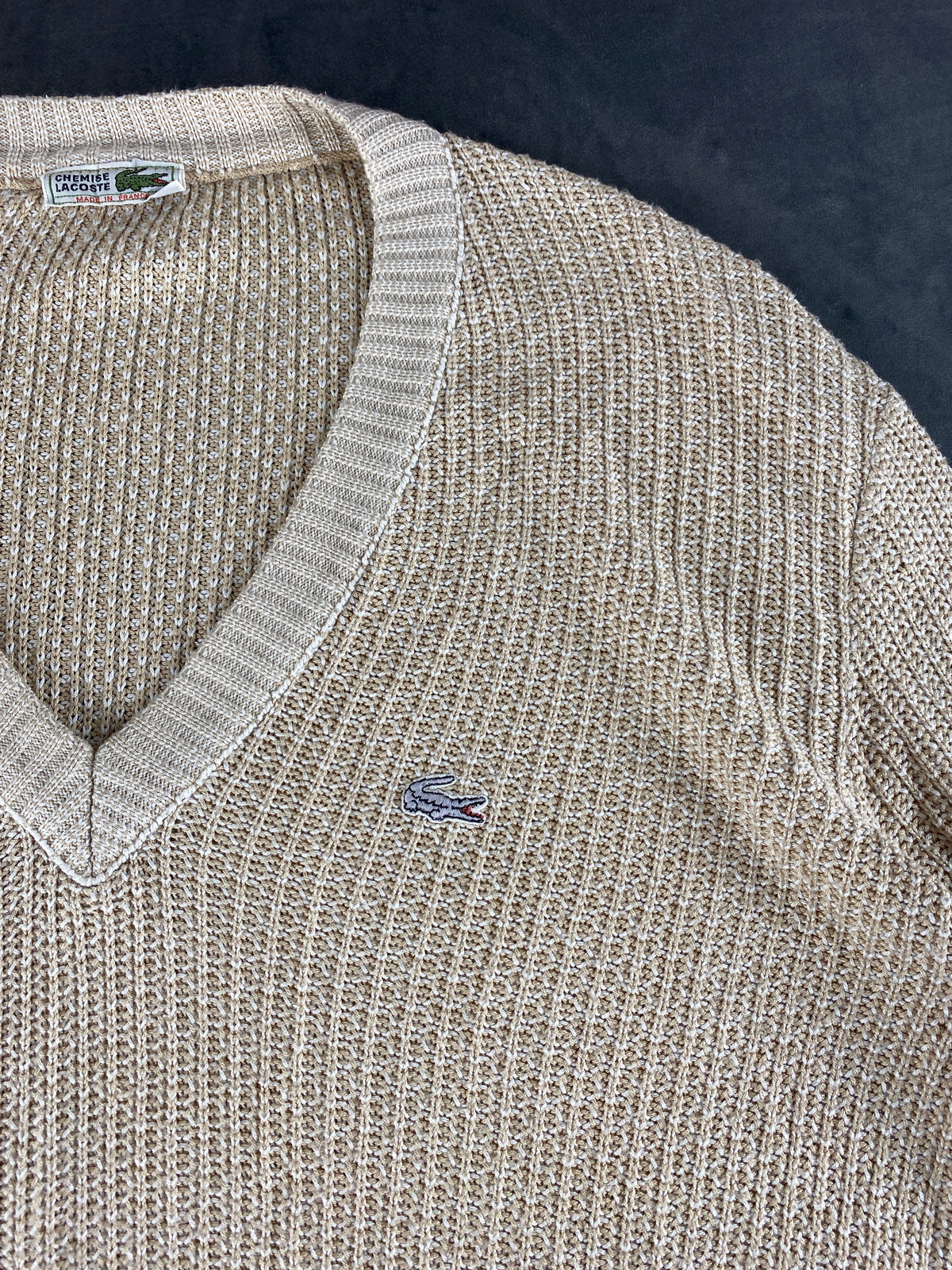 Maglione Lacoste scollo a V beige vintage – Donna Taglia L