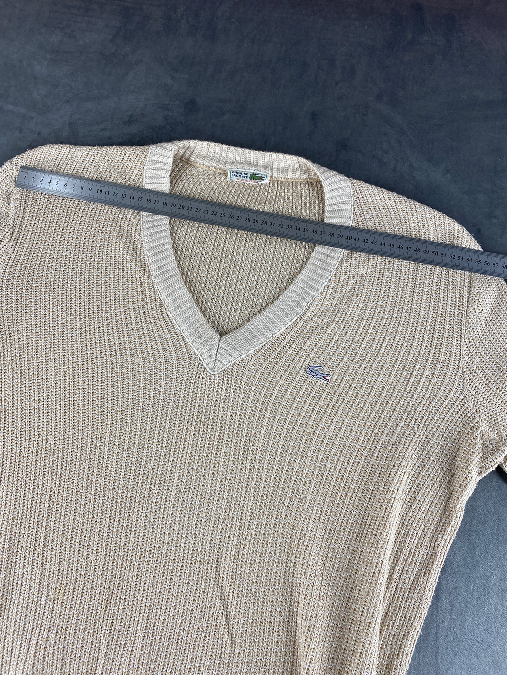 Maglione Lacoste scollo a V beige vintage – Donna Taglia L