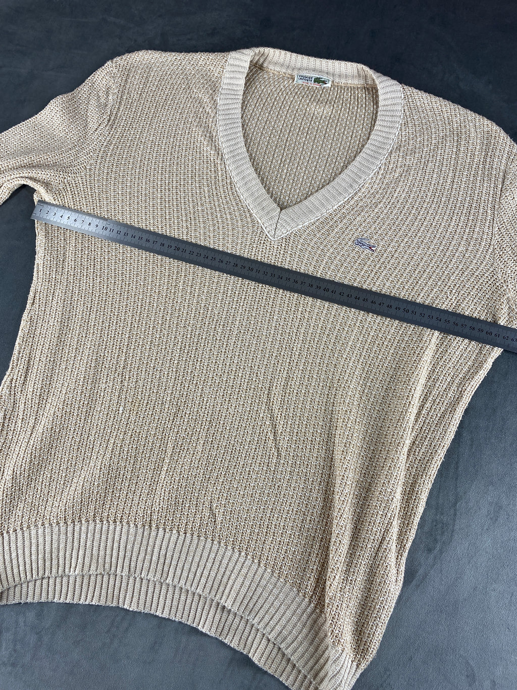 Maglione Lacoste scollo a V beige vintage – Donna Taglia L