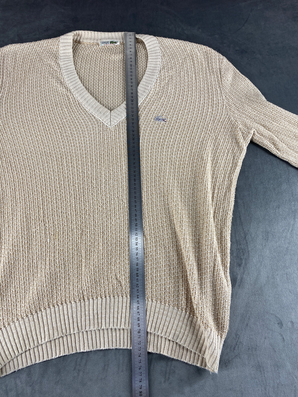 Maglione Lacoste scollo a V beige vintage – Donna Taglia L