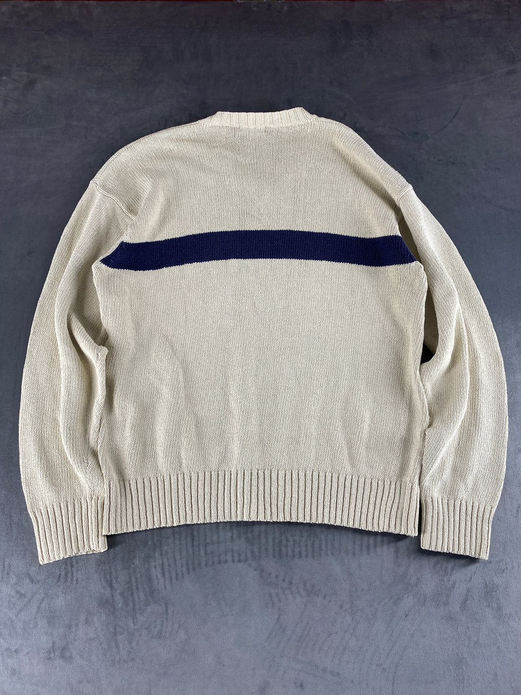 Maglione Gant scollo a V panna riga blu vintage – Uomo Taglia S
