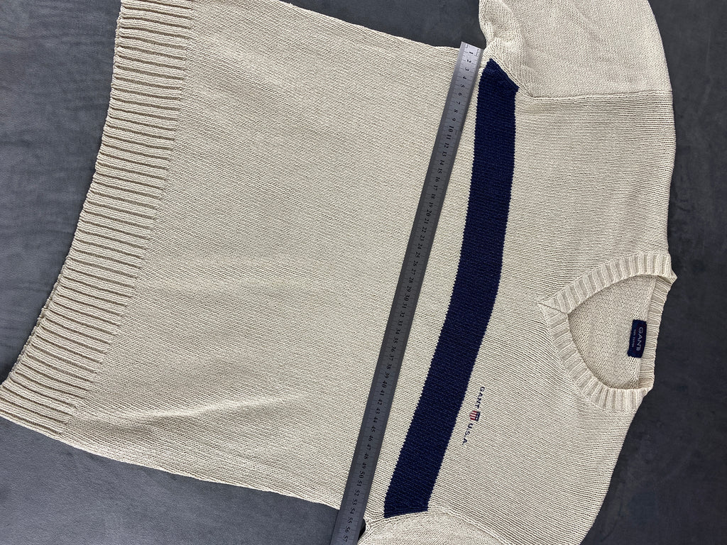 Maglione Gant scollo a V panna riga blu vintage – Uomo Taglia S