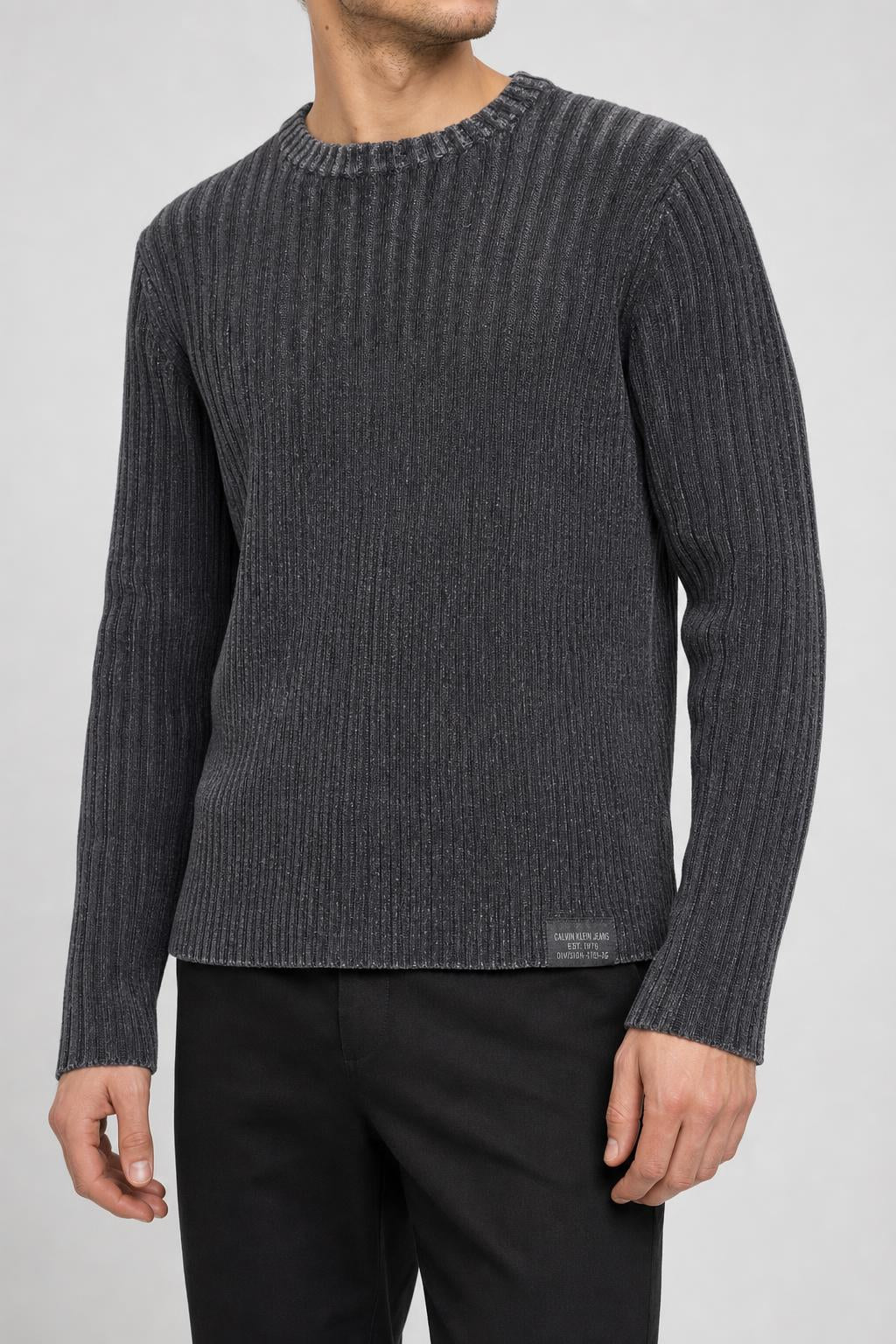 Maglione Calvin Klein Jeans grigio a costa vintage – Uomo Taglia M