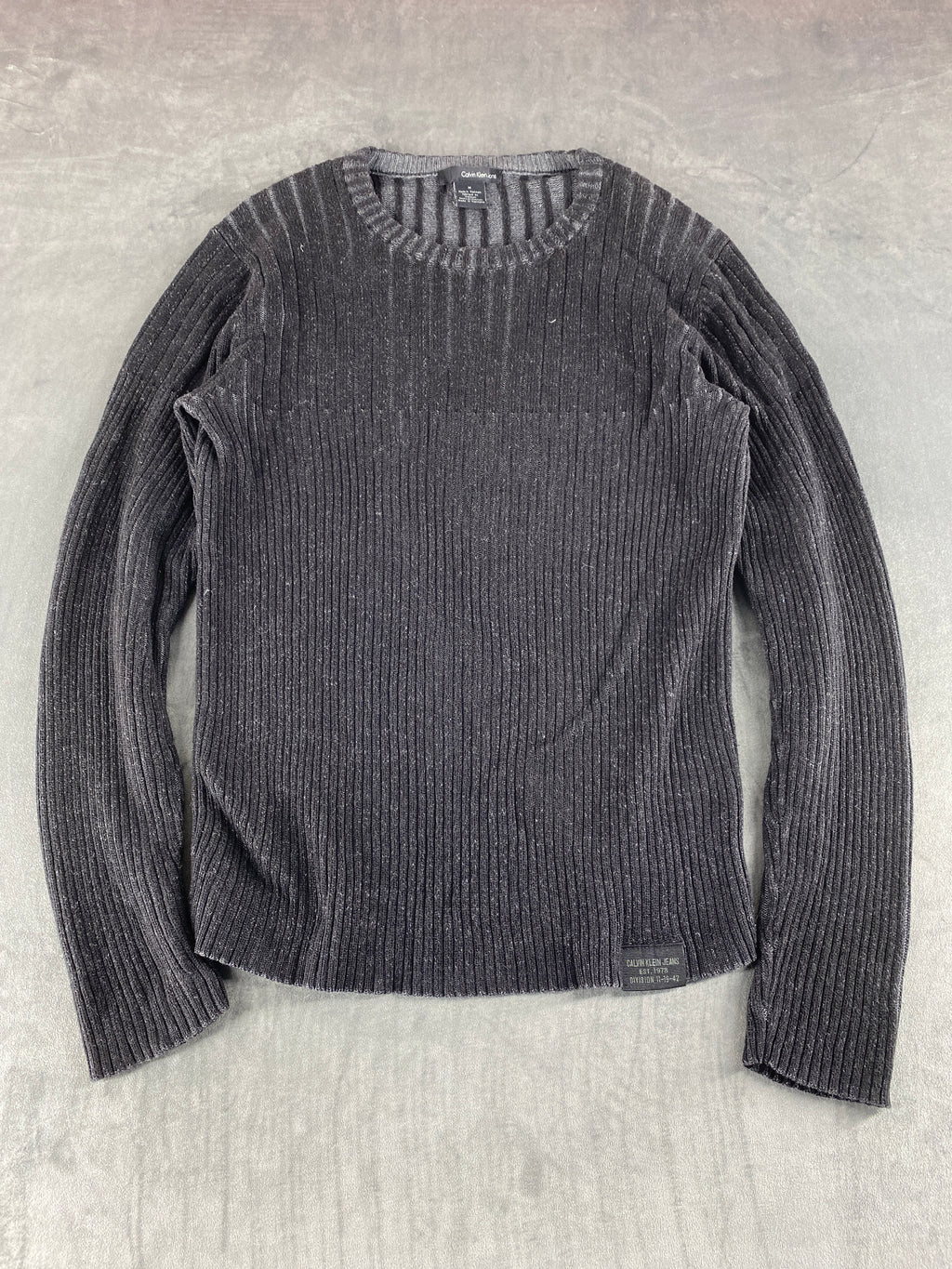 Maglione Calvin Klein Jeans grigio a costa vintage – Uomo Taglia M