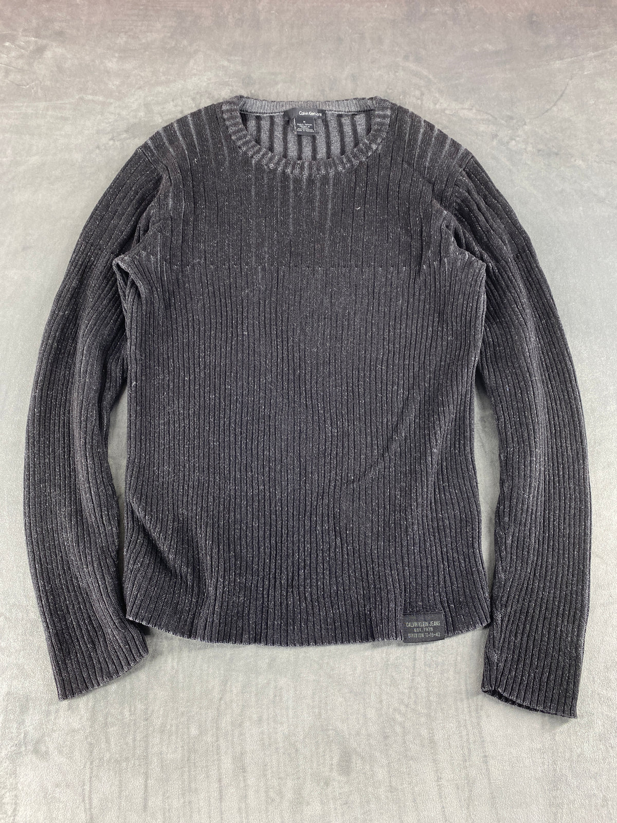 Maglione Calvin Klein Jeans grigio a costa vintage – Uomo Taglia M