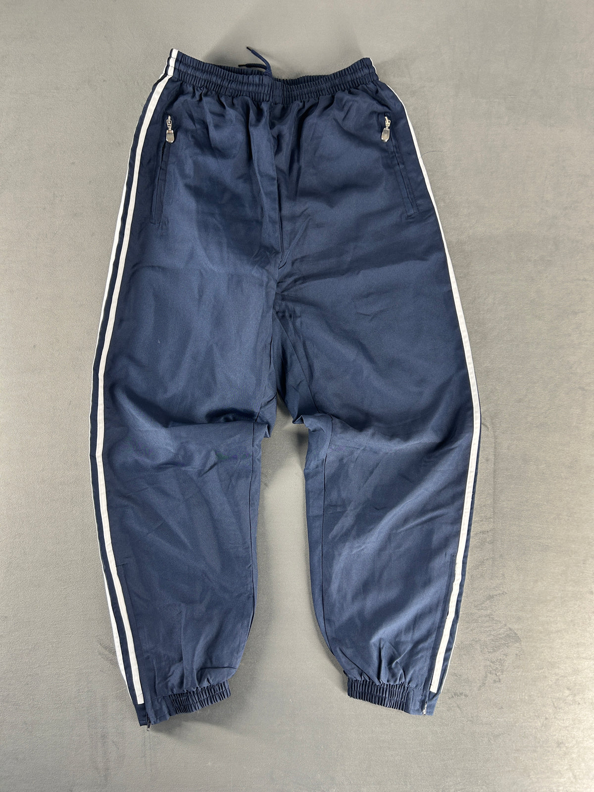 Pantaloni tuta blu navy con profili bianchi vintage – Uomo Taglia M