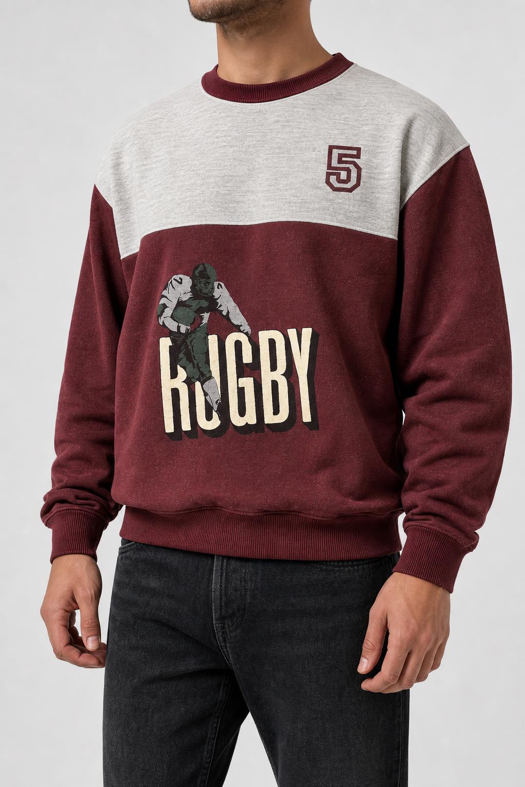 Felpa bordeaux e grigio vintage – Uomo Taglia M