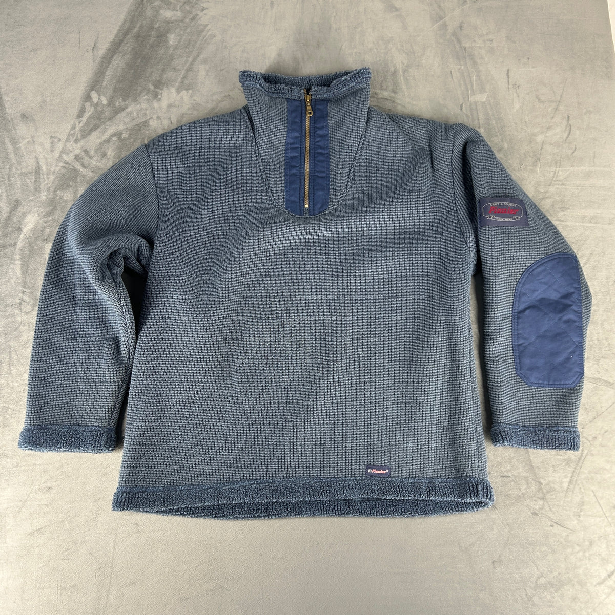 Felpa mezza zip blu denim vintage – Uomo Taglia M