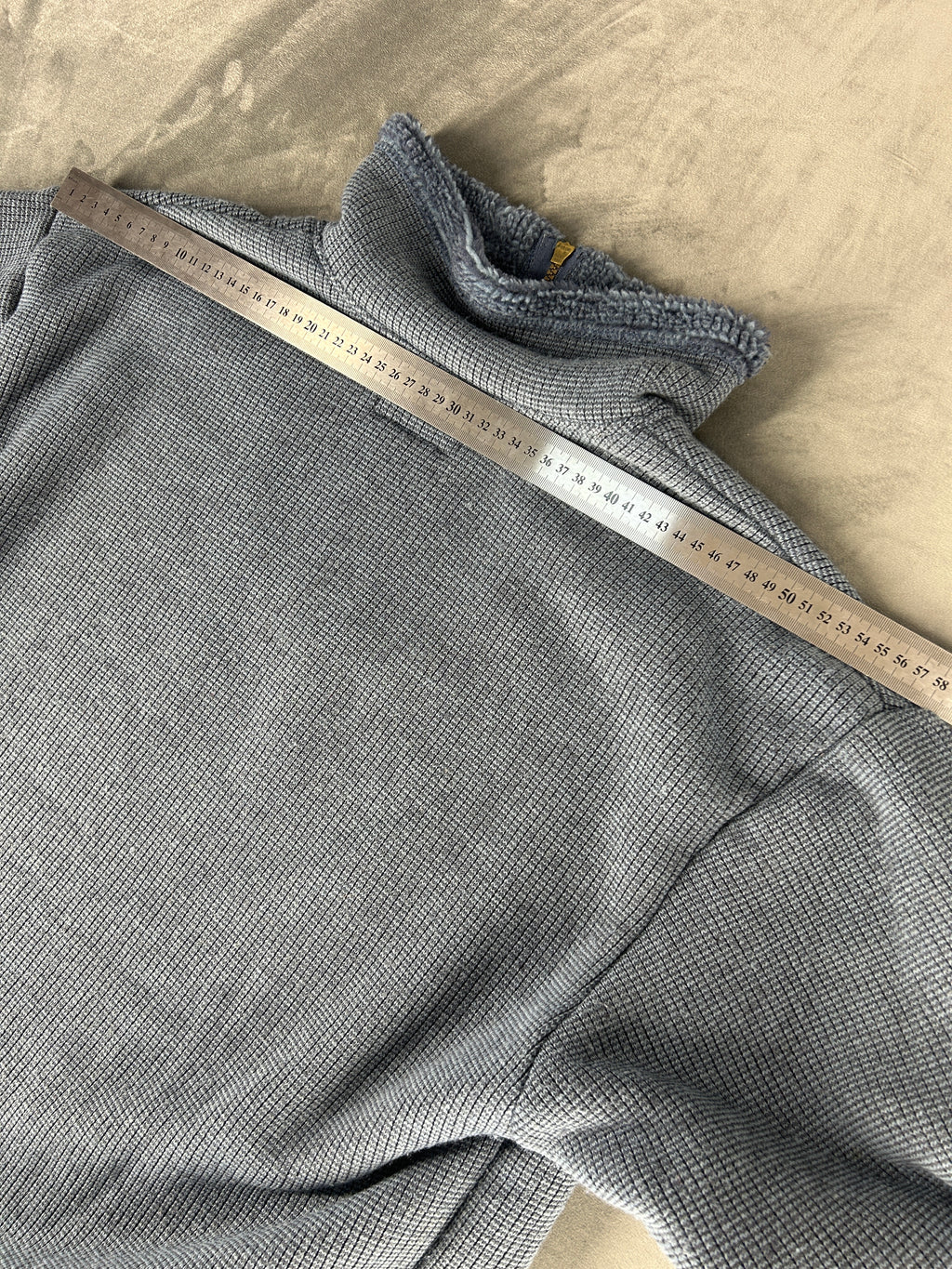 Felpa mezza zip blu denim vintage – Uomo Taglia M