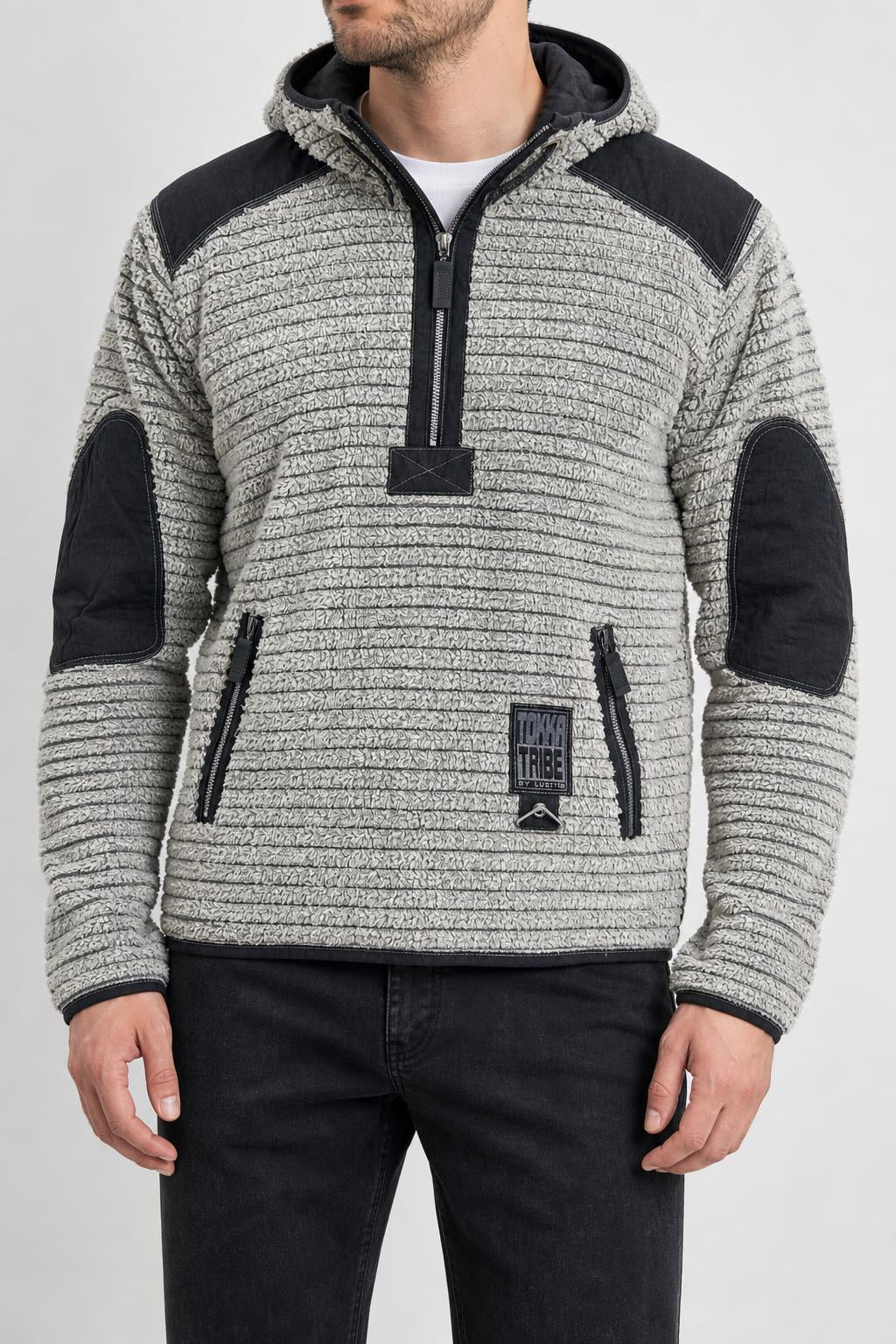 Felpa mezza zip grigio e nero vintage – Uomo Taglia XS