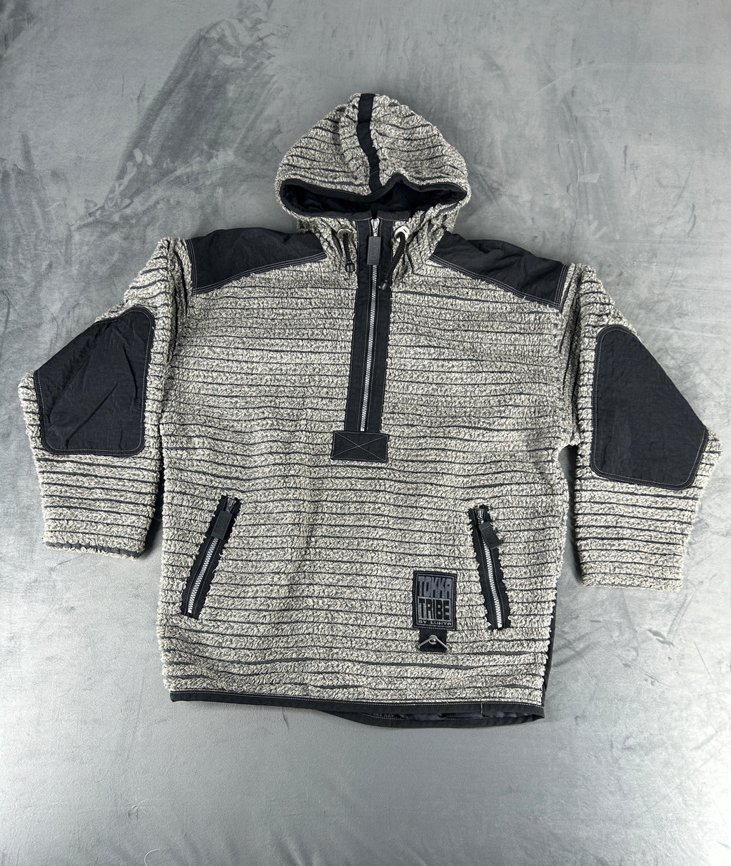 Felpa mezza zip grigio e nero vintage – Uomo Taglia XS