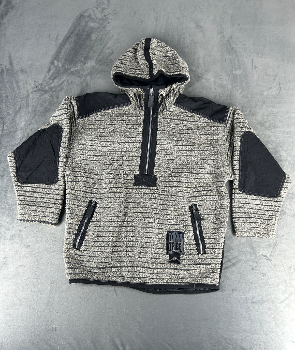 Felpa mezza zip grigio e nero vintage – Uomo Taglia XS