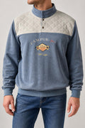 Felpa tre bottoni blu denim e grigio vintage – Uomo Taglia M
