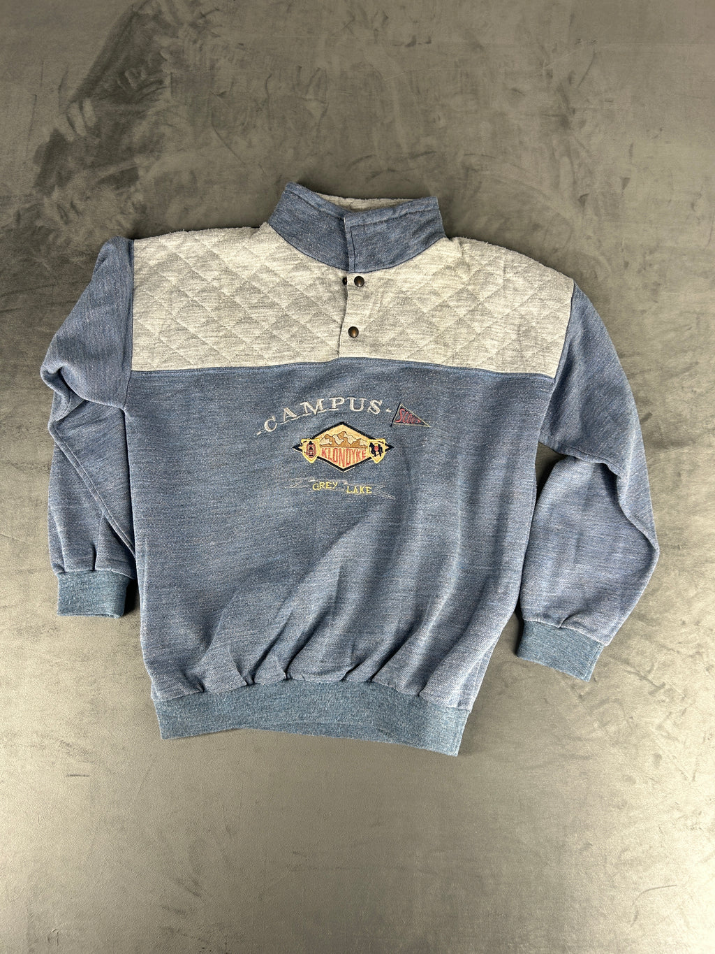 Felpa tre bottoni blu denim e grigio vintage – Uomo Taglia M