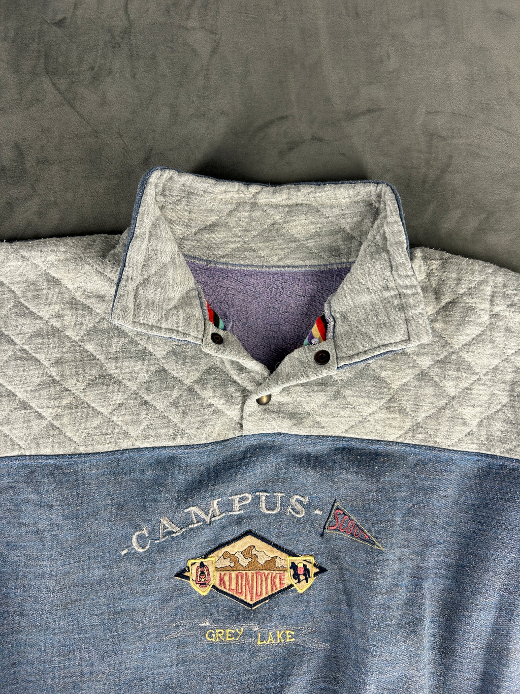 Felpa tre bottoni blu denim e grigio vintage – Uomo Taglia M
