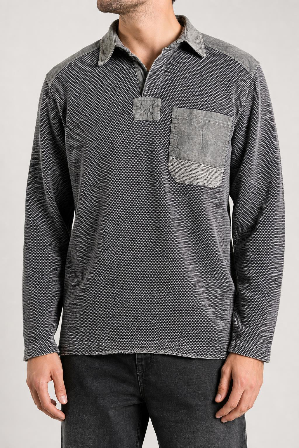 Felpa collo polo grigia vintage – Uomo Taglia M