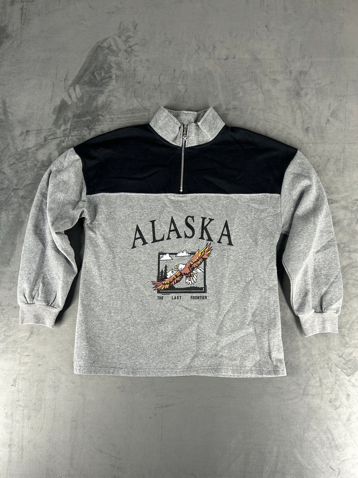 Felpa mezza zip grigio e nero vintage – Uomo Taglia M