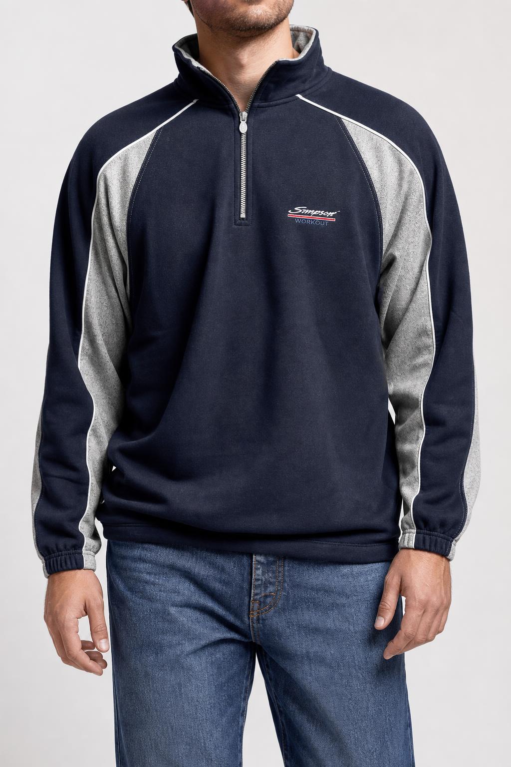 Felpa mezza zip blu e grigio vintage – Uomo Taglia L