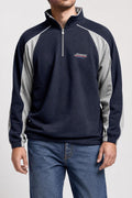 Felpa mezza zip blu e grigio vintage – Uomo Taglia L