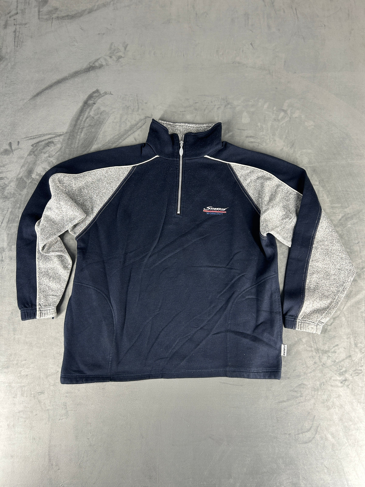 Felpa mezza zip blu e grigio vintage – Uomo Taglia L