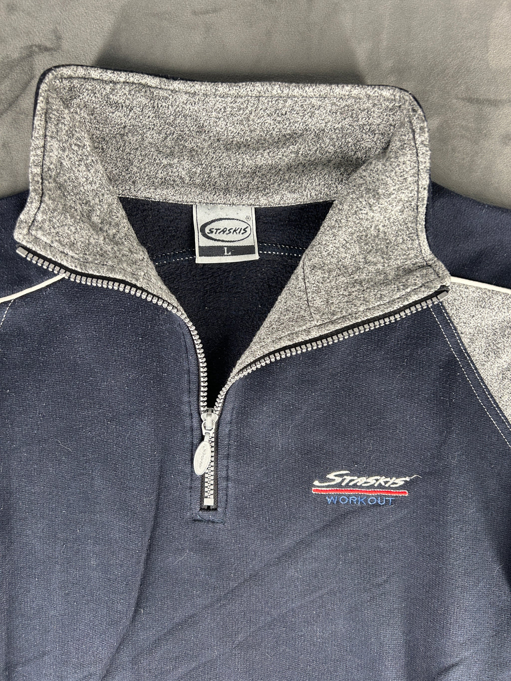 Felpa mezza zip blu e grigio vintage – Uomo Taglia L