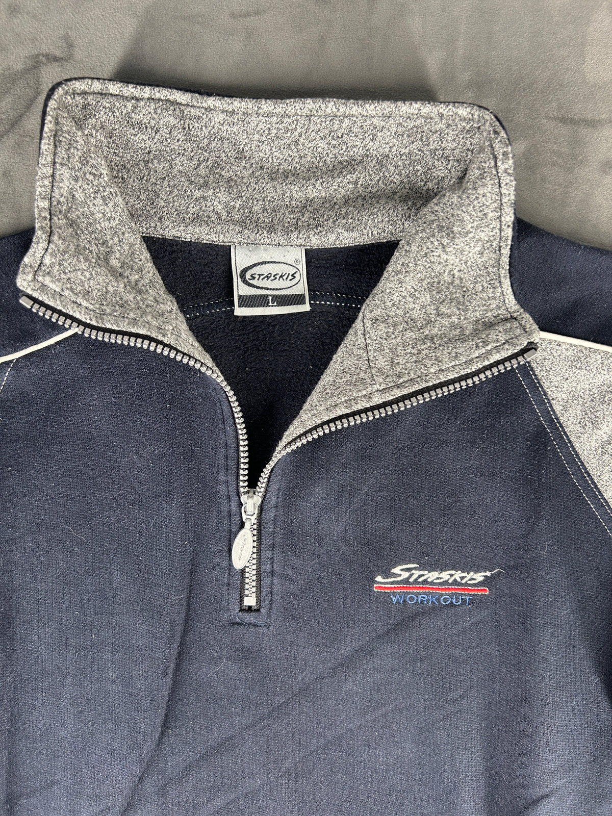 Felpa mezza zip blu e grigio vintage – Uomo Taglia L