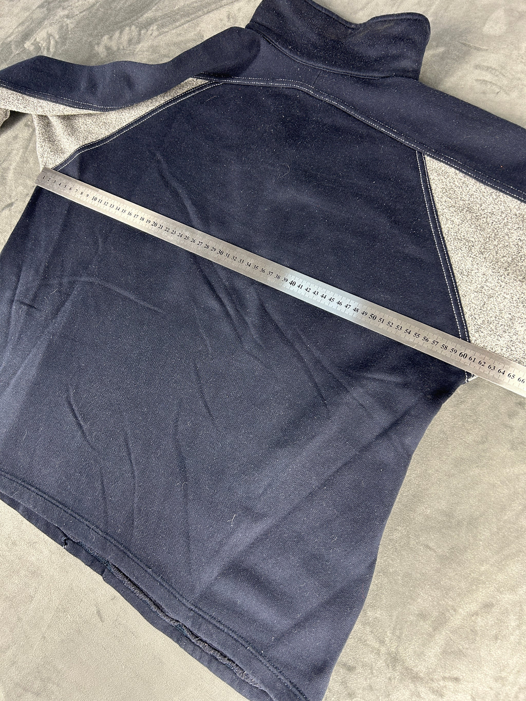 Felpa mezza zip blu e grigio vintage – Uomo Taglia L
