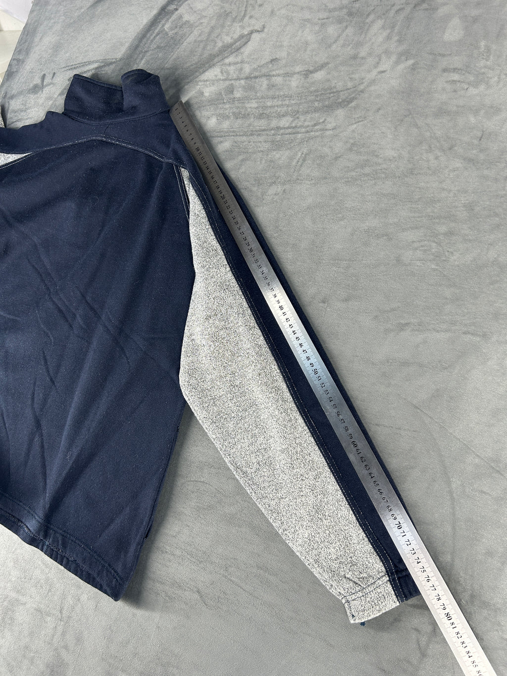 Felpa mezza zip blu e grigio vintage – Uomo Taglia L