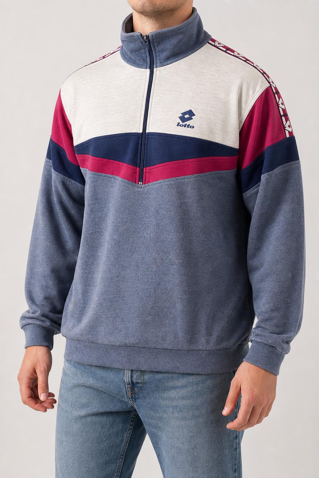 Felpa mezza zip Lotto viola e grigio vintage – Uomo Taglia XL