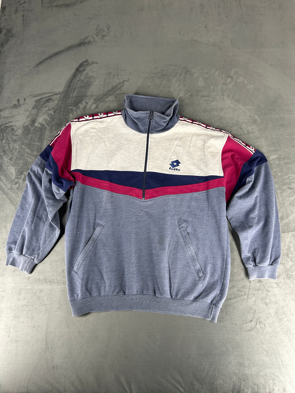 Felpa mezza zip Lotto viola e grigio vintage – Uomo Taglia XL