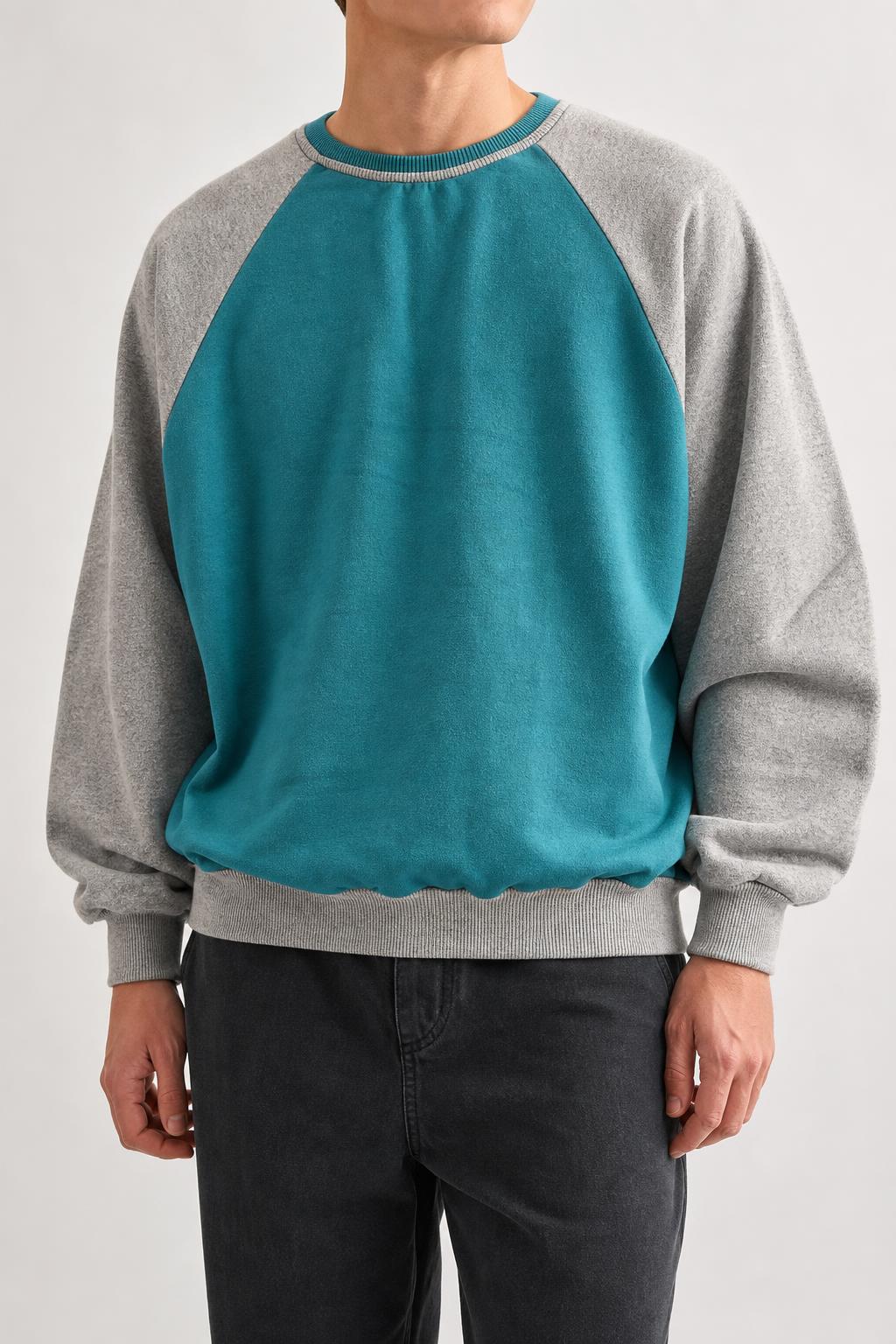 Felpa verde acqua e grigio vintage – Uomo Taglia S