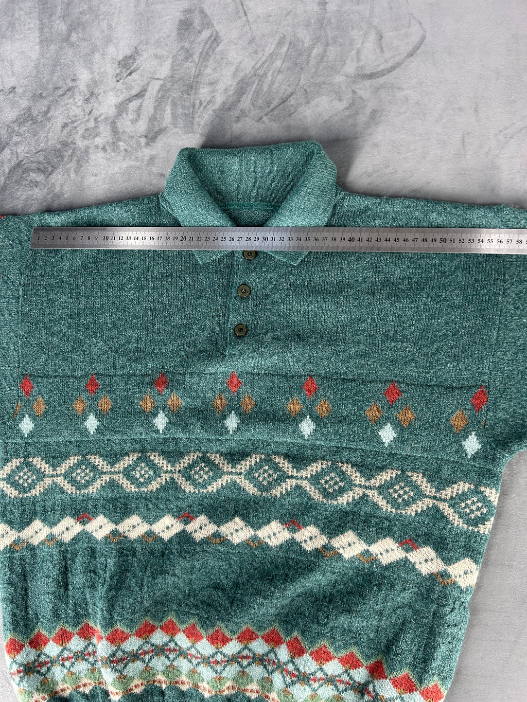 Maglione polo tre bottoni verde multicolore vintage – Uomo Taglia XXL