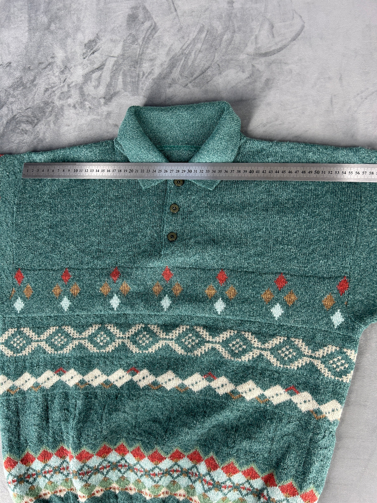 Maglione polo tre bottoni verde multicolore vintage – Uomo Taglia XXL