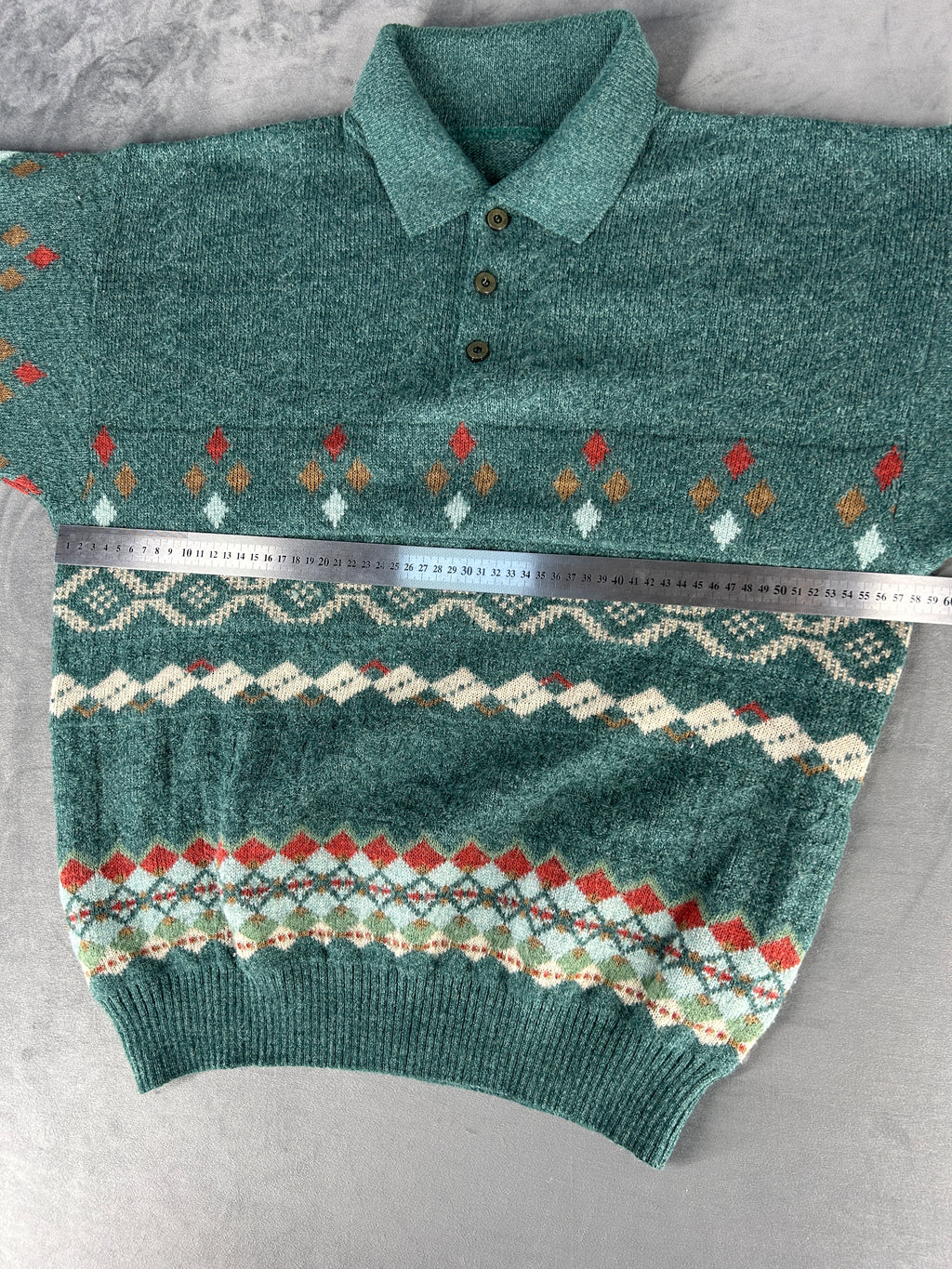 Maglione polo tre bottoni verde multicolore vintage – Uomo Taglia XXL