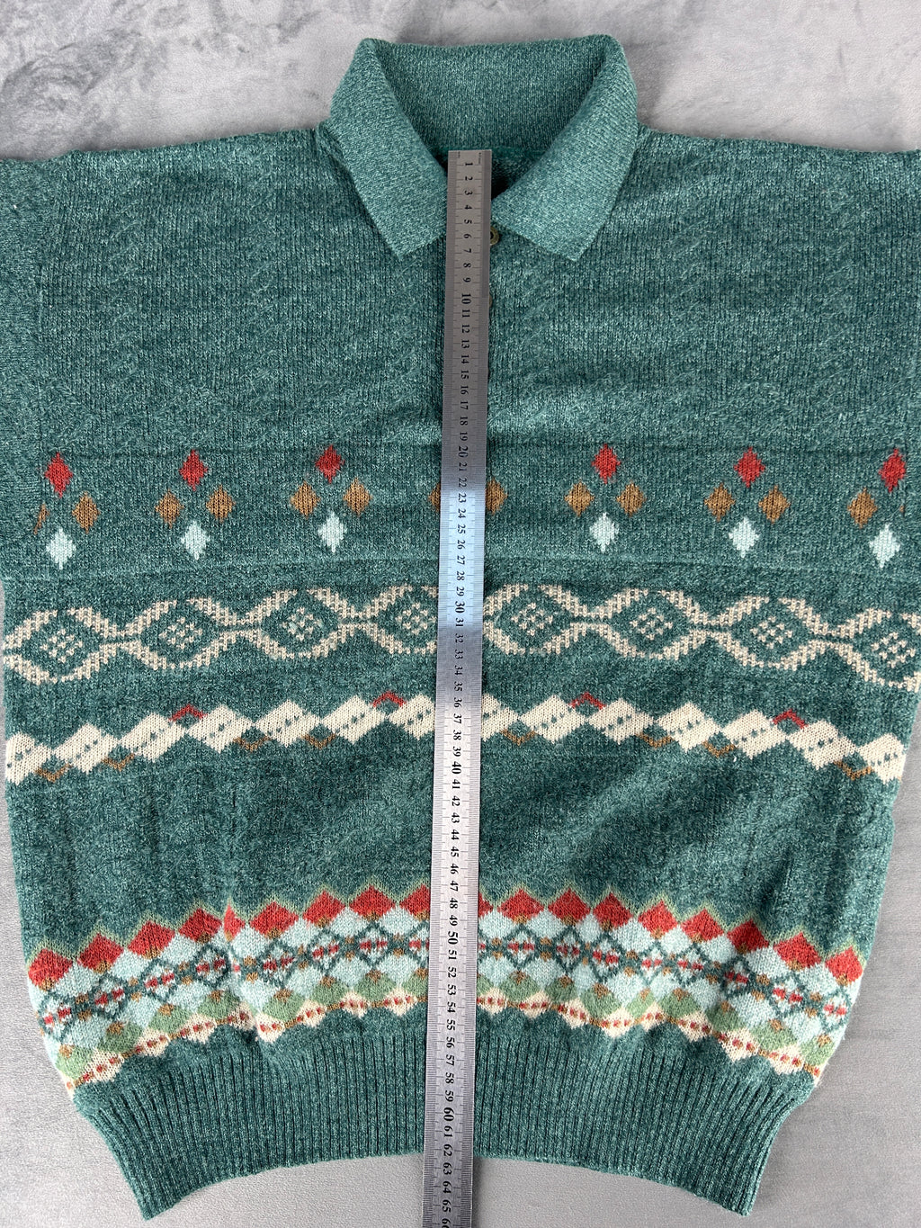 Maglione polo tre bottoni verde multicolore vintage – Uomo Taglia XXL
