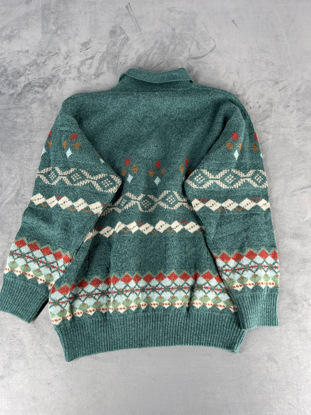 Maglione polo tre bottoni verde multicolore vintage – Uomo Taglia XXL