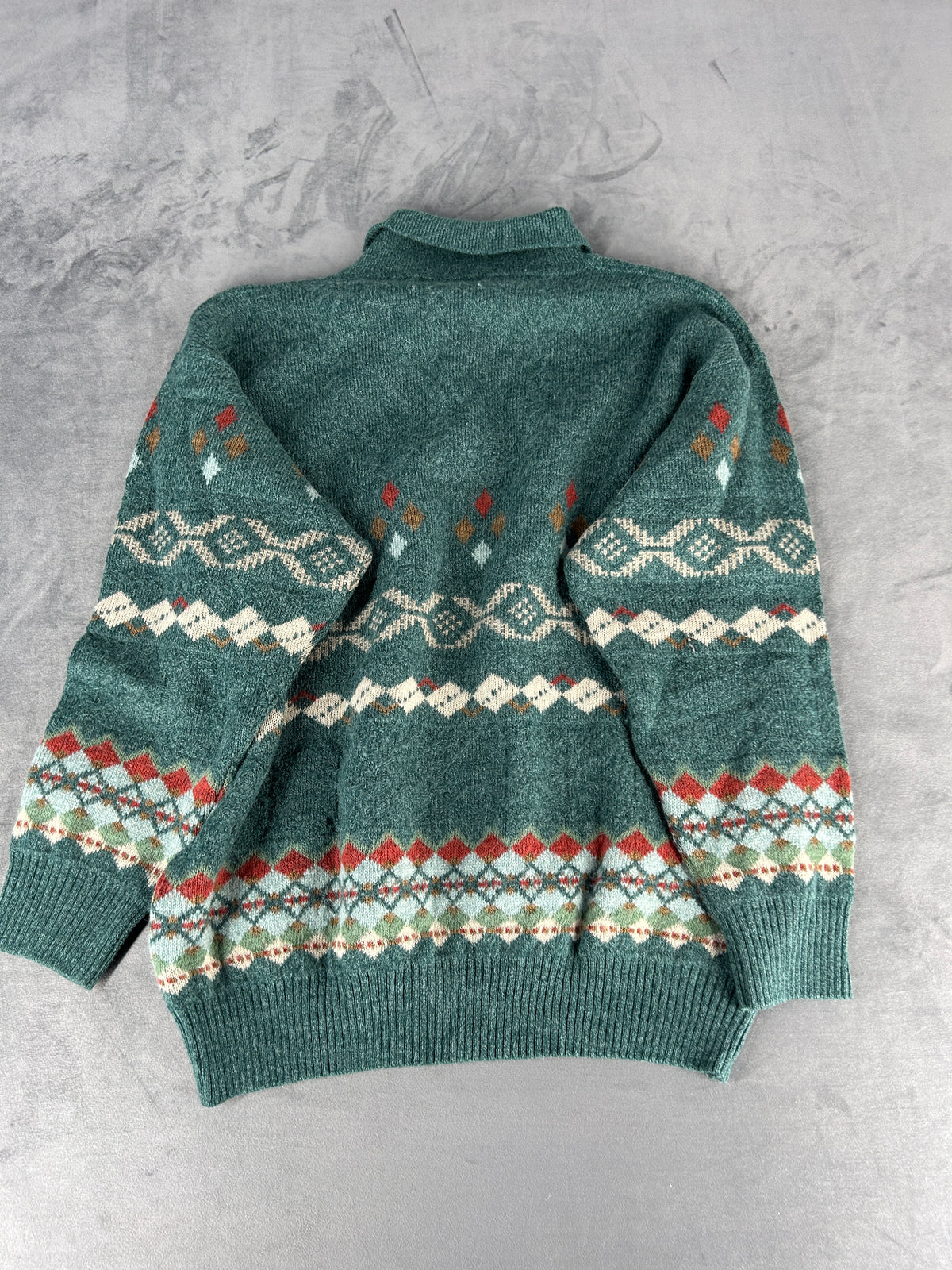 Maglione polo tre bottoni verde multicolore vintage – Uomo Taglia XXL