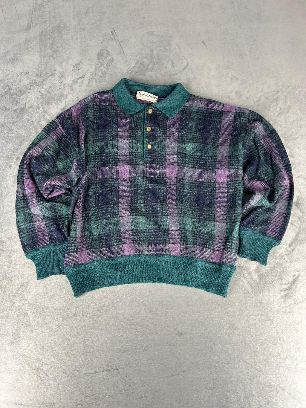 Maglione polo tre bottoni multicolore vintage – Uomo Taglia XL
