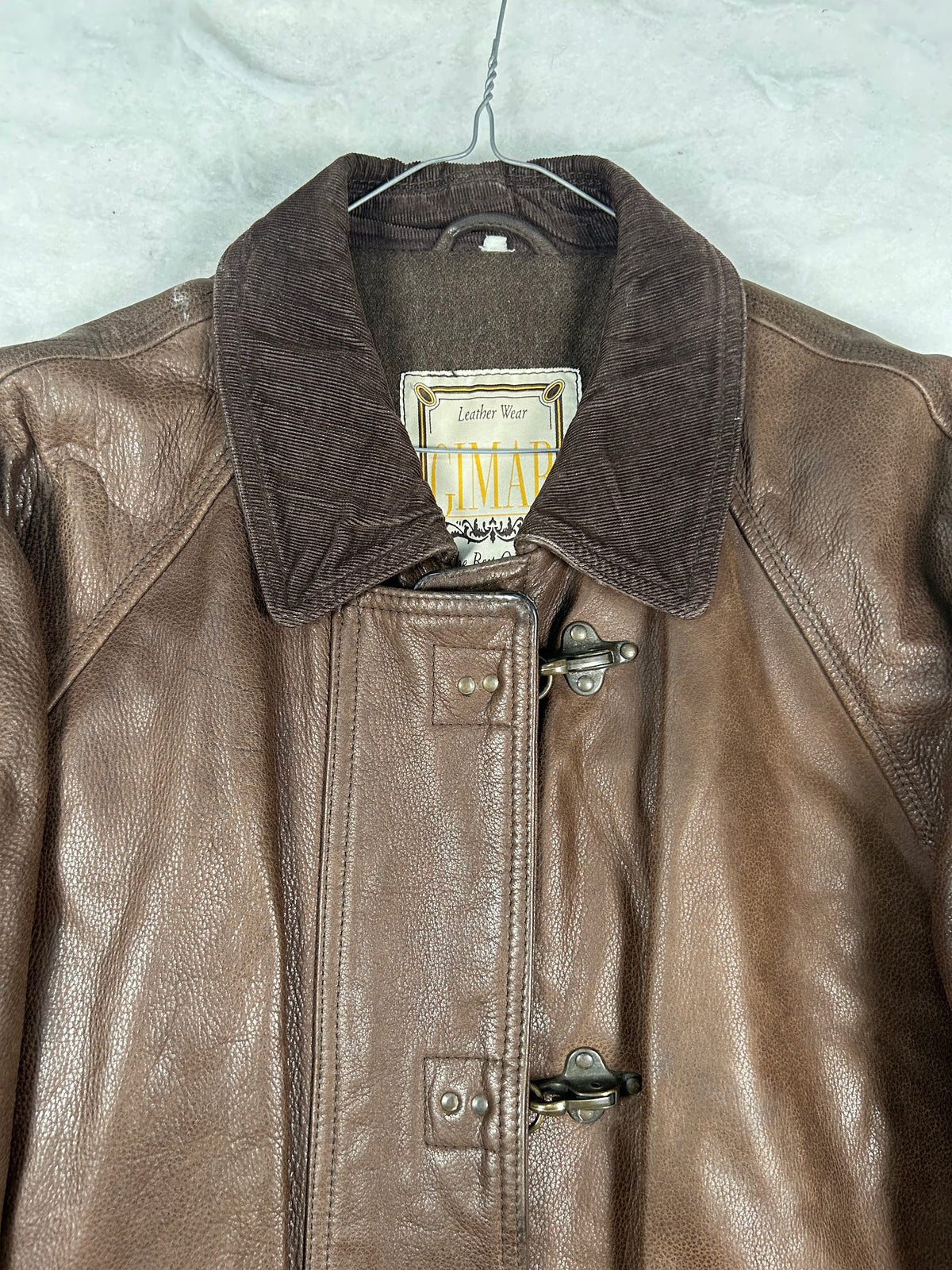 Giaccone di pelle marrone con collo in velluto vintage – Uomo Taglia L