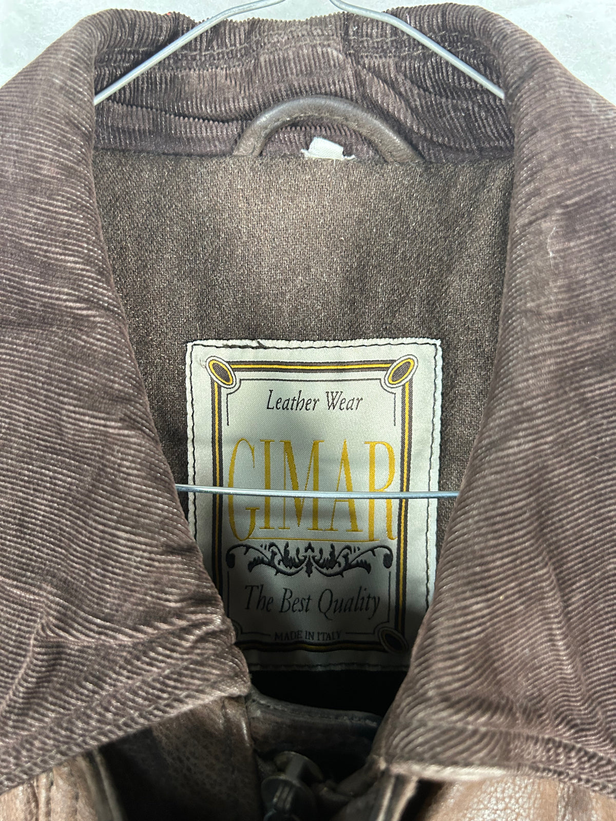 Giaccone di pelle marrone con collo in velluto vintage – Uomo Taglia L