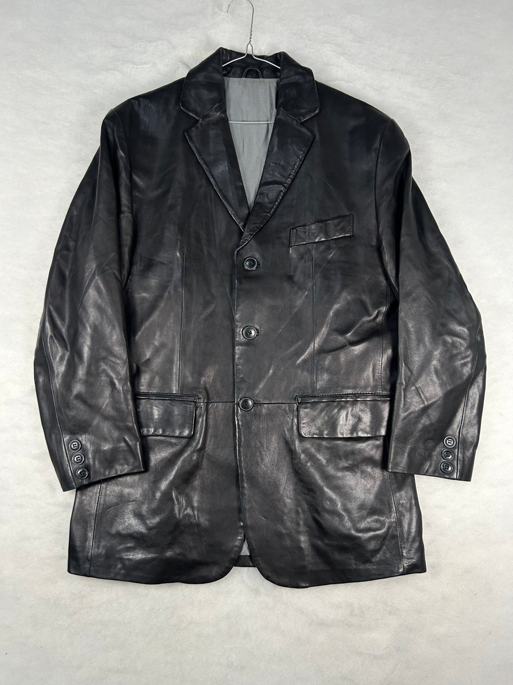 Blazer di pelle nero vintage – Uomo Taglia L