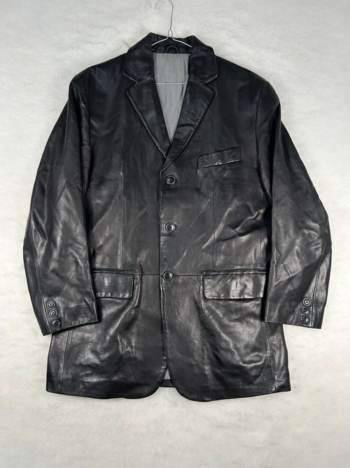 Blazer di pelle nero vintage – Uomo Taglia L