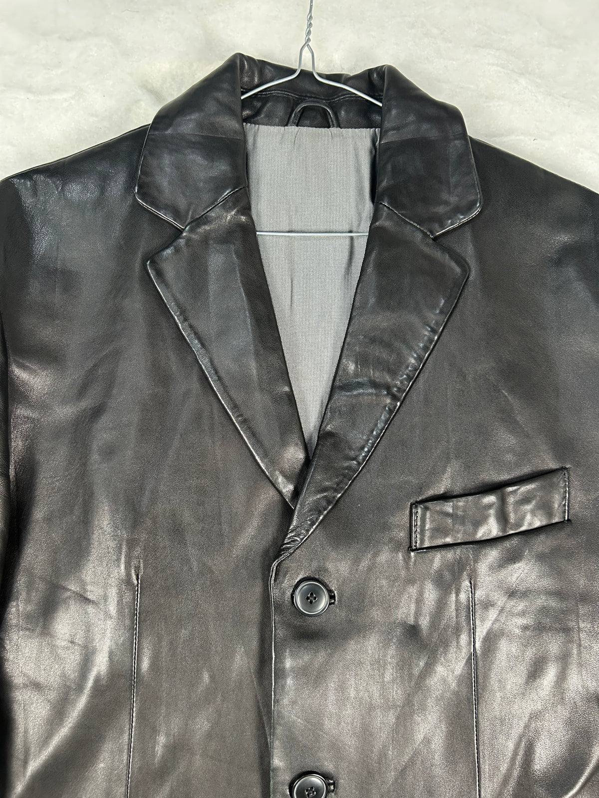 Blazer di pelle nero vintage – Uomo Taglia L