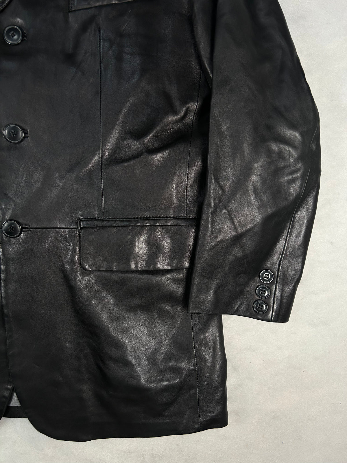Blazer di pelle nero vintage – Uomo Taglia L